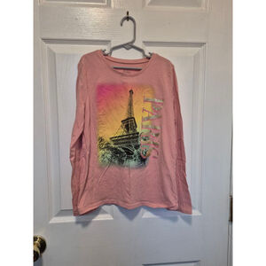 Girls PLACE Pink Eiffel Tower Long Sleeve Tee Size 10 Multi-color